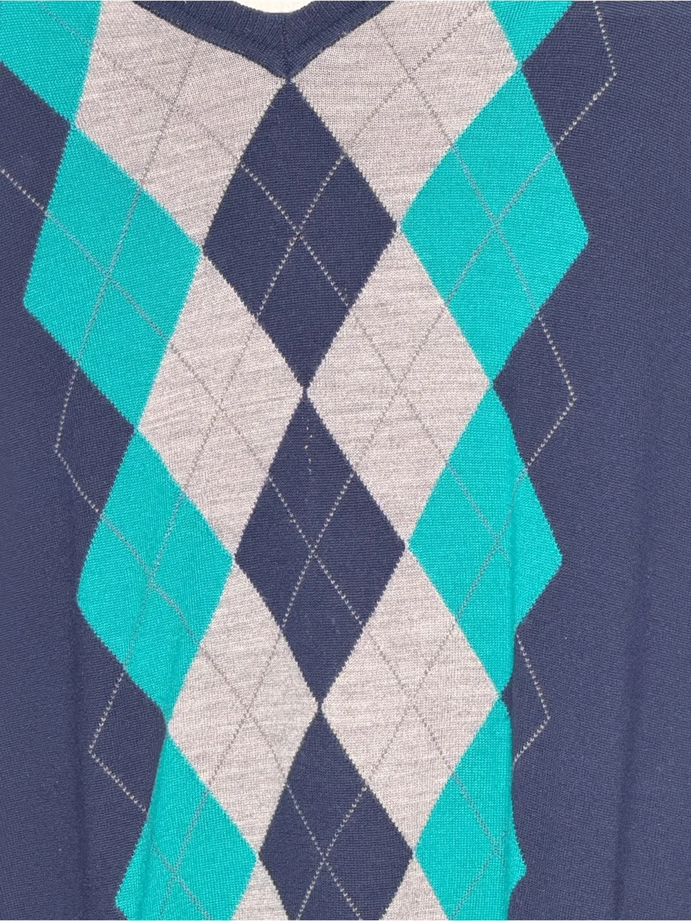 Apt. 9 Men’s Merino Wool Blend V-Neck Argyle Sweater Navy Blue Teal Gray M